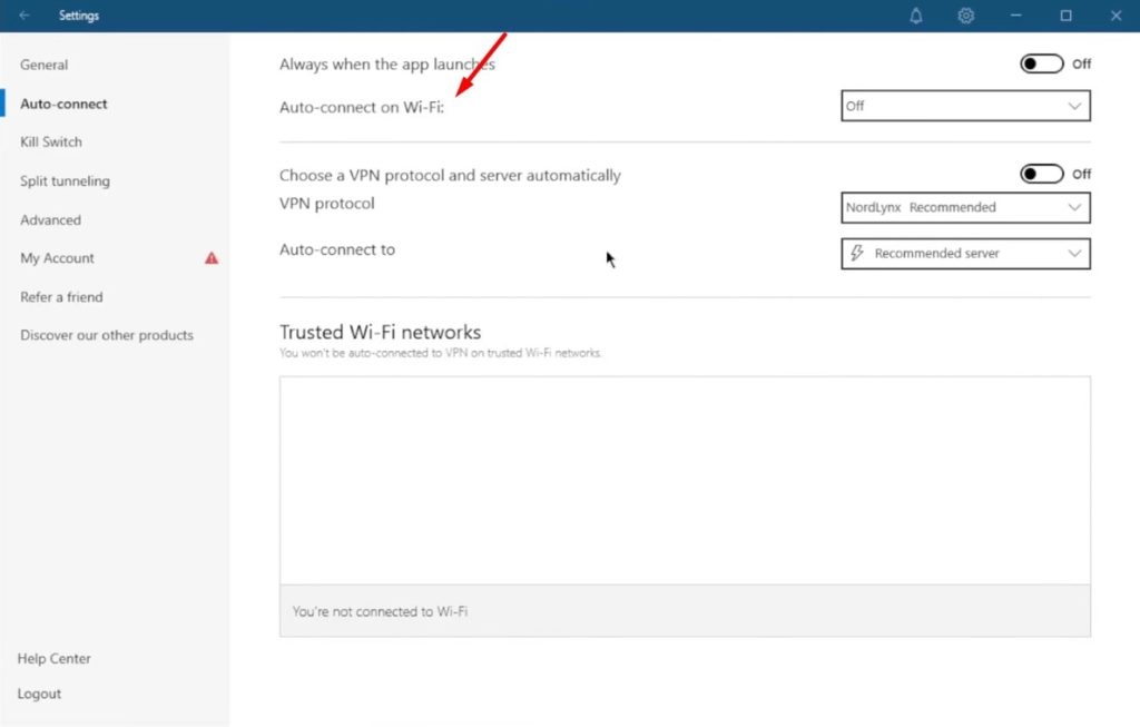 NordVPN Auto-Connect on Wi-Fi