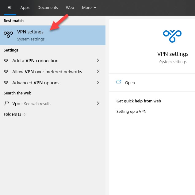 VPN Settings Option in Windows