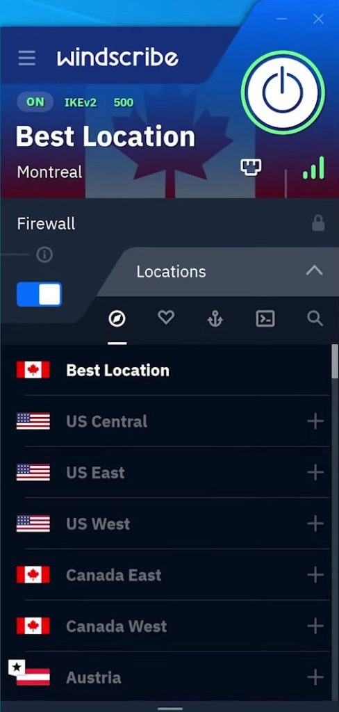 Windscribe Interface