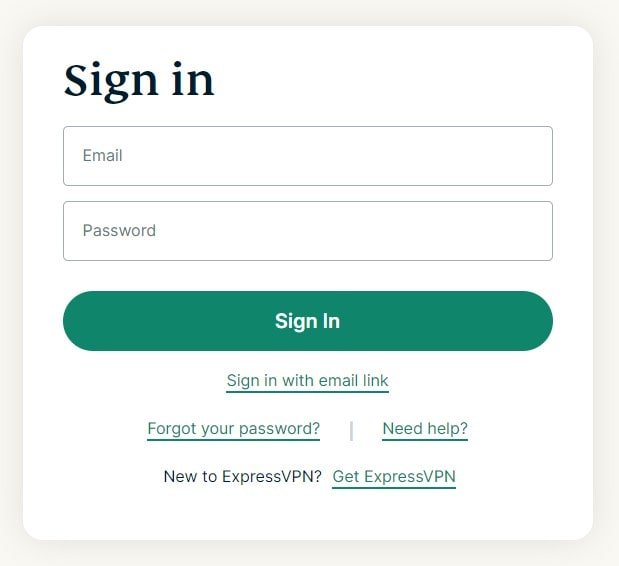 ExpressVPN Sign In Form