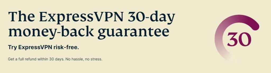 ExpressVPN 30-Day Money Back Guarantee